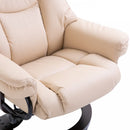 PU Leather Padded Manual Reclining Armchair with Footstool - Beige