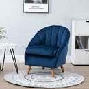 Decadent Single Lounge Chair in Velvet-Look Upholstery w/ Wooden Legs Navy