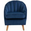 Decadent Single Lounge Chair in Velvet-Look Upholstery w/ Wooden Legs Navy