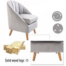 Decadent Single Lounge Chair in Velvet-Look Upholstery w/ Wooden Legs Grey