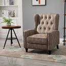 Marble Effect Manual Studded PU Leather Reclining Armchair Chair with Retractable Footrest - Brown