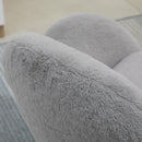 Fluffy Leisure Chair Office Chair with High Back and Armrest for Home Bedroom Living Room with Wheels - Grey