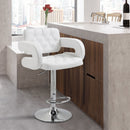 Barstool PU Leather Back Arm Rest Gas Lift Height Adjustable With Chrome Metal Baser - White