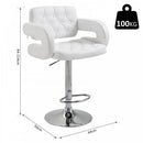 Barstool PU Leather Back Arm Rest Gas Lift Height Adjustable With Chrome Metal Baser - White