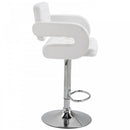Barstool PU Leather Back Arm Rest Gas Lift Height Adjustable With Chrome Metal Baser - White