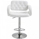 Barstool PU Leather Back Arm Rest Gas Lift Height Adjustable With Chrome Metal Baser - White