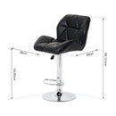 PU Leather Bar Stool Diamond Design Swivel Barstool Kitchen Pub Dining Chair Lift Metal Chrome Base Adjustable Height - Black