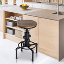 Swivel Bar Stool Vintage Industrial Height Adjustable Kitchen Dining Chair Round Natural Pinewood Seat W/Footrest