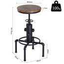 Swivel Bar Stool Vintage Industrial Height Adjustable Kitchen Dining Chair Round Natural Pinewood Seat W/Footrest