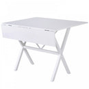 Dining Table Drop Leaf Metal Frame MDF Top Folding Expandable 6 Person White Design Foldable
