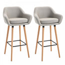 Linen Upholstered Set Of 2 Home Bar Stools - Light Grey