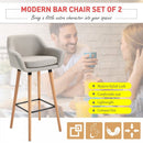 Linen Upholstered Set Of 2 Home Bar Stools - Light Grey
