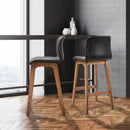 PU Leather Set of 2 Bar Stools with Footrest - Black/Brown