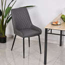PU Leather Set Of 2 Quilted PU Leather Dining Chairs w/Metal Frame 4 Legs Foot Caps Home Seating Modern Stylish Executive Dark Grey