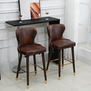 PU Leather Upholstered Set-of-2 Bar Chairs - Brown