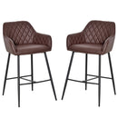 industrial Style Bar Chairs Set of 2 with Footrest Solid Frame PU Upholstery, Brown