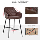 industrial Style Bar Chairs Set of 2 with Footrest Solid Frame PU Upholstery, Brown