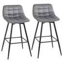 HOMCOM Set of 2 Bar Stools Velvet-Touch Dining Chairs - Grey