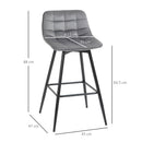 HOMCOM Set of 2 Bar Stools Velvet-Touch Dining Chairs - Grey