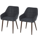 2 Pieces Linen-Touch Fabric Dining Chair with Grid Pattern Cushion and Backrest, Sponge Padded Armchair for Living Room, Bedroom, Office