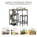 HOMCOM Dining Table Set Industrial Bar Height With 2 Stools & Side Shelf, 3 Pieces Coffee Table for Dining Room, Kitchen, Dinette