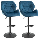 Set Of 2 Luxurious Velvet - Touch Kitchen Bar Stools w/ Metal Frame Footrest Base Blue