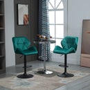 Set Of 2 Luxurious Velvet - Touch Kitchen Bar Stools w/ Metal Frame Footrest Base Green