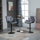 Set Of 2 Luxurious Velvet-Touch Bar Stools w/ Metal Frame Footrest Adjustable Height Swivel Grey