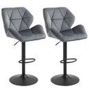 Set Of 2 Luxurious Velvet-Touch Bar Stools w/ Metal Frame Footrest Adjustable Height Swivel Grey