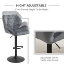 Set Of 2 Luxurious Velvet-Touch Bar Stools w/ Metal Frame Footrest Adjustable Height Swivel Grey