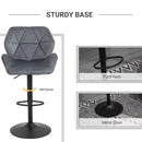 Set Of 2 Luxurious Velvet-Touch Bar Stools w/ Metal Frame Footrest Adjustable Height Swivel Grey