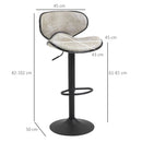 PU Leather Padded Bar Stools Adjustable Height Bar Chairs Swivel Stools Set Grey