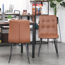 Set of 2 Tufted Dining Chairs Upholstered High Back PU Leather Seat for Kitchen Living Room with Metal Legs, Brown Legs