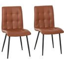 Set of 2 Tufted Dining Chairs Upholstered High Back PU Leather Seat for Kitchen Living Room with Metal Legs, Brown Legs