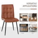 Set of 2 Tufted Dining Chairs Upholstered High Back PU Leather Seat for Kitchen Living Room with Metal Legs, Brown Legs