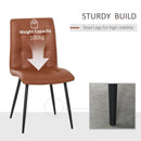 Set of 2 Tufted Dining Chairs Upholstered High Back PU Leather Seat for Kitchen Living Room with Metal Legs, Brown Legs