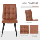 Set of 2 Tufted Dining Chairs Upholstered High Back PU Leather Seat for Kitchen Living Room with Metal Legs, Brown Legs