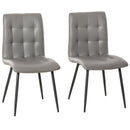 Set of 2 Tufted Dining Chairs Upholstered High Back PU Leather Seat for Kitchen Living Room with Metal Legs, Grey Legs