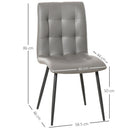 Set of 2 Tufted Dining Chairs Upholstered High Back PU Leather Seat for Kitchen Living Room with Metal Legs, Grey Legs