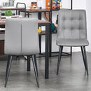 Set of 2 Tufted Dining Chairs Upholstered High Back PU Leather Seat for Kitchen Living Room with Metal Legs, Grey Legs