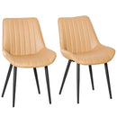 Mid Century Dining Chairs Set of 2, PU Leather Upholstered Side Chairs Seat for Kitchen Living Room with Metal Legs, Beige 2 Legs