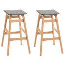 Wooden Bar Stool Linen Fabric Covered Cushion Beech Wood Legs Pub Barstool w/ Curved Seat Anti-slip Footpads Kitchen Breakfast Chair, Natural Style, Natural Seat