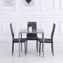Modern Square Dining Table, Seats 4, with Glass Top & Metal Legs for Dining Room, Living Room, Grey Tempered