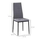 High Back Dining Chairs Modern Upholstered Linen-Touch Fabric Accent Chairs with Metal Legs for Kitchen, Set of 4, Grey Legs