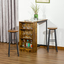 3 Piece Industrial Style Bar Table Set, Table and 2 Stools with Storage Shelf for Kitchen, Living Room, Coffe Shop - Rustic Brown