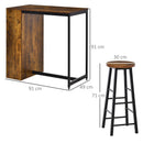 3 Piece Industrial Style Bar Table Set, Table and 2 Stools with Storage Shelf for Kitchen, Living Room, Coffe Shop - Rustic Brown