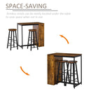 3 Piece Industrial Style Bar Table Set, Table and 2 Stools with Storage Shelf for Kitchen, Living Room, Coffe Shop - Rustic Brown