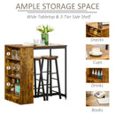 3 Piece Industrial Style Bar Table Set, Table and 2 Stools with Storage Shelf for Kitchen, Living Room, Coffe Shop - Rustic Brown