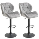 Bar Stool Set of 2 Fabric Adjustable Height Armless Upholstered Counter Chairs with Swivel Seat, Light Grey