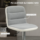 Bar stool Set of 2 Armless Adjustable Height Upholstered Bar Chair with Swivel Seat - Light Grey